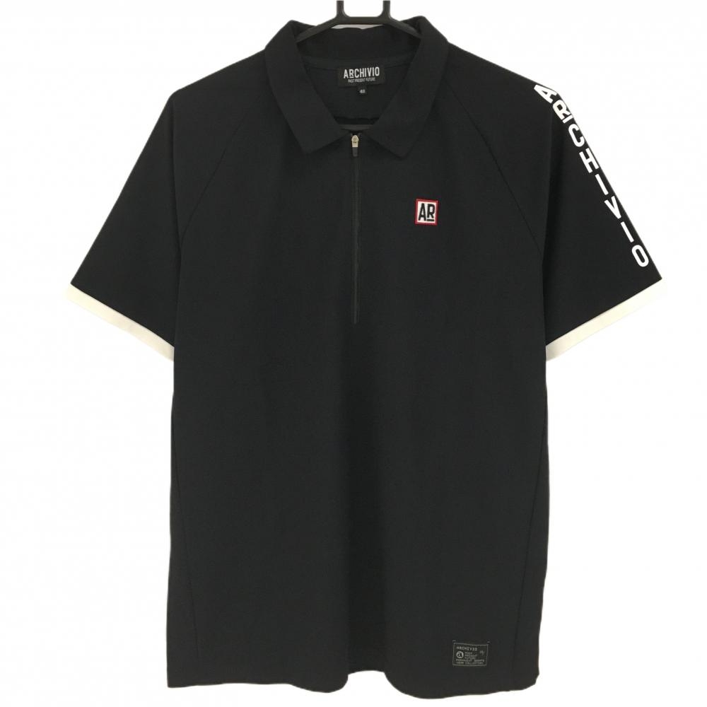 【超美品】アルチビオ 半袖ポロシャツ 黒×白 背ロゴ ハーフジップ メンズ 48(L) ゴルフウェア 2023年モデル archivio