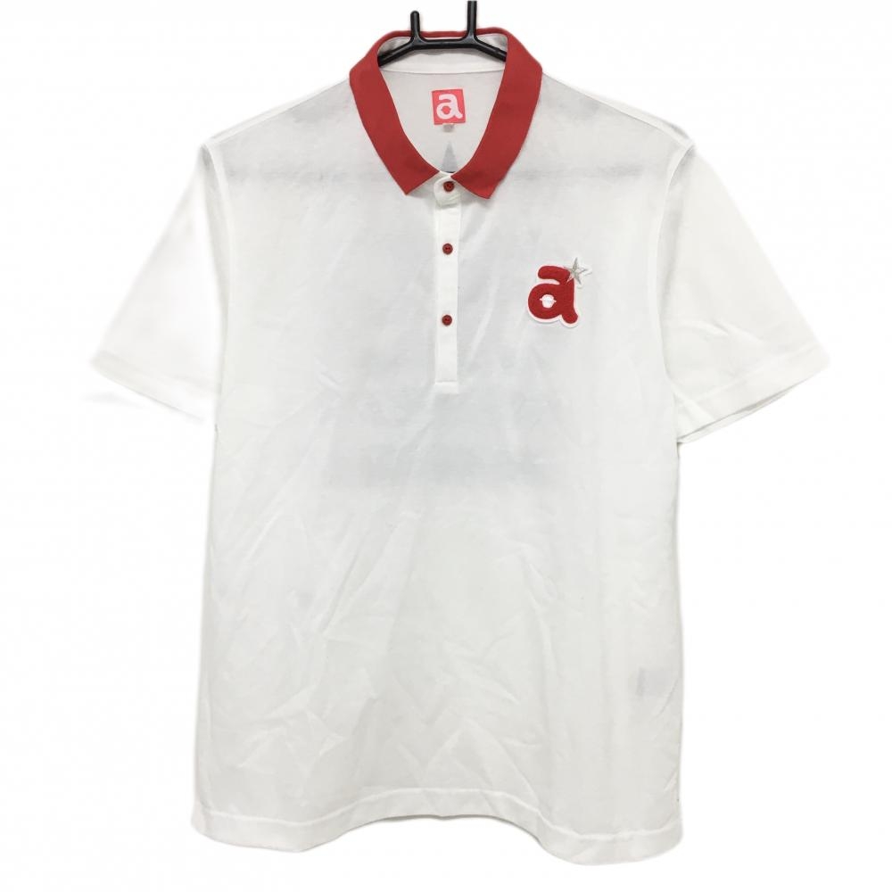 【超美品】アルチビオ 半袖ポロシャツ 白×レッド バックロゴシルバー メンズ 48(L) ゴルフウェア archivio