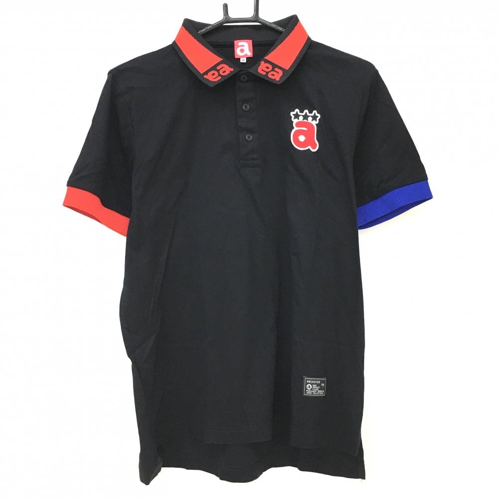 【超美品】アルチビオ 半袖ポロシャツ 黒 背面ロゴ ワッペン  メンズ 48(L) ゴルフウェア archivio