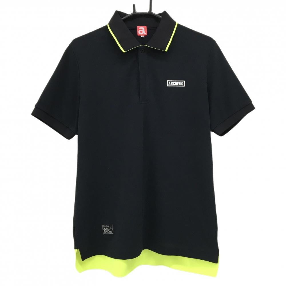 アルチビオ 半袖ポロシャツ 黒×蛍光イエロー 胸ロゴ  メンズ 48(L) ゴルフウェア archivio