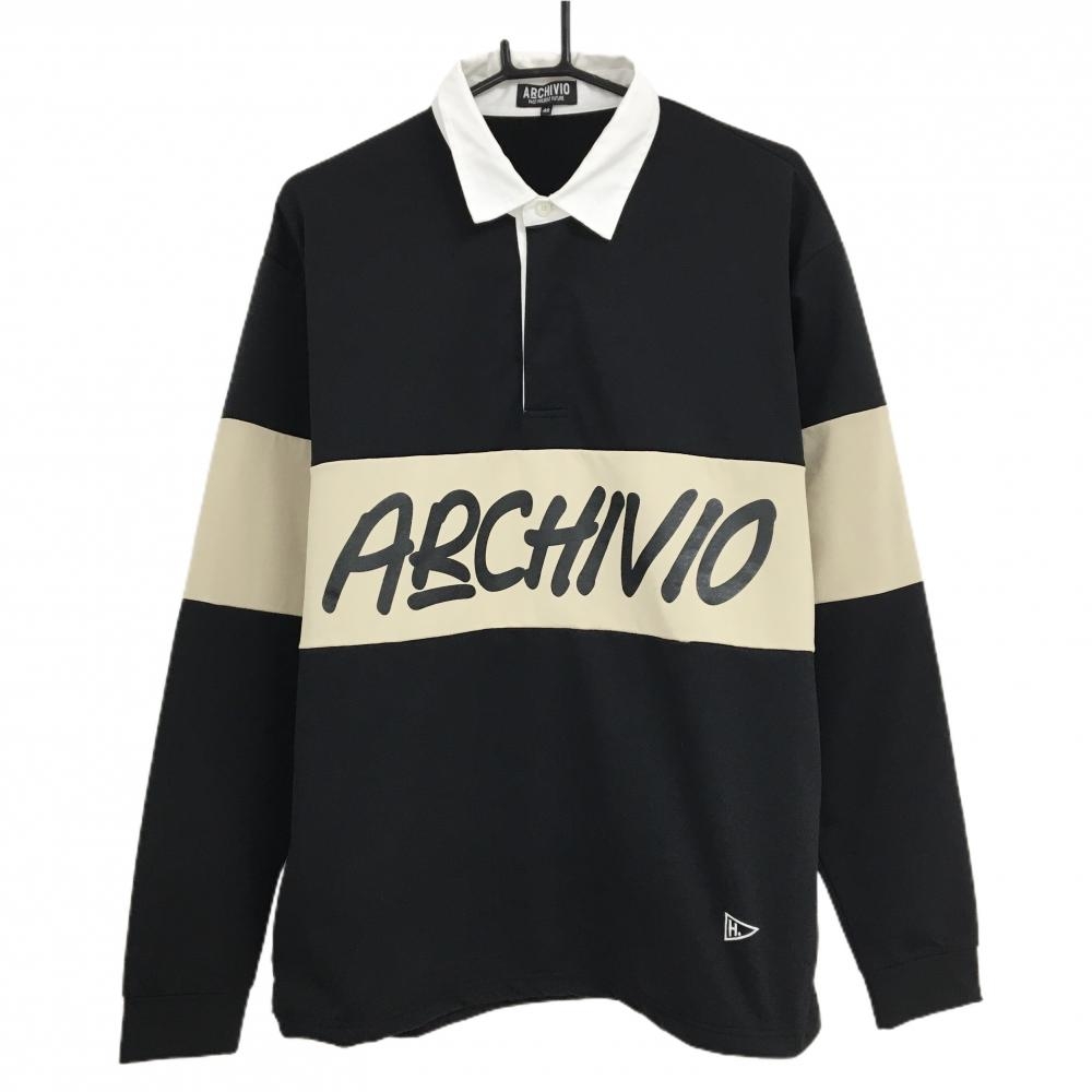 アルチビオ 長袖ポロシャツ 黒×ベージュ 胸ライン・ロゴ 肥野竜也コラボ メンズ 48(L) ゴルフウェア archivio