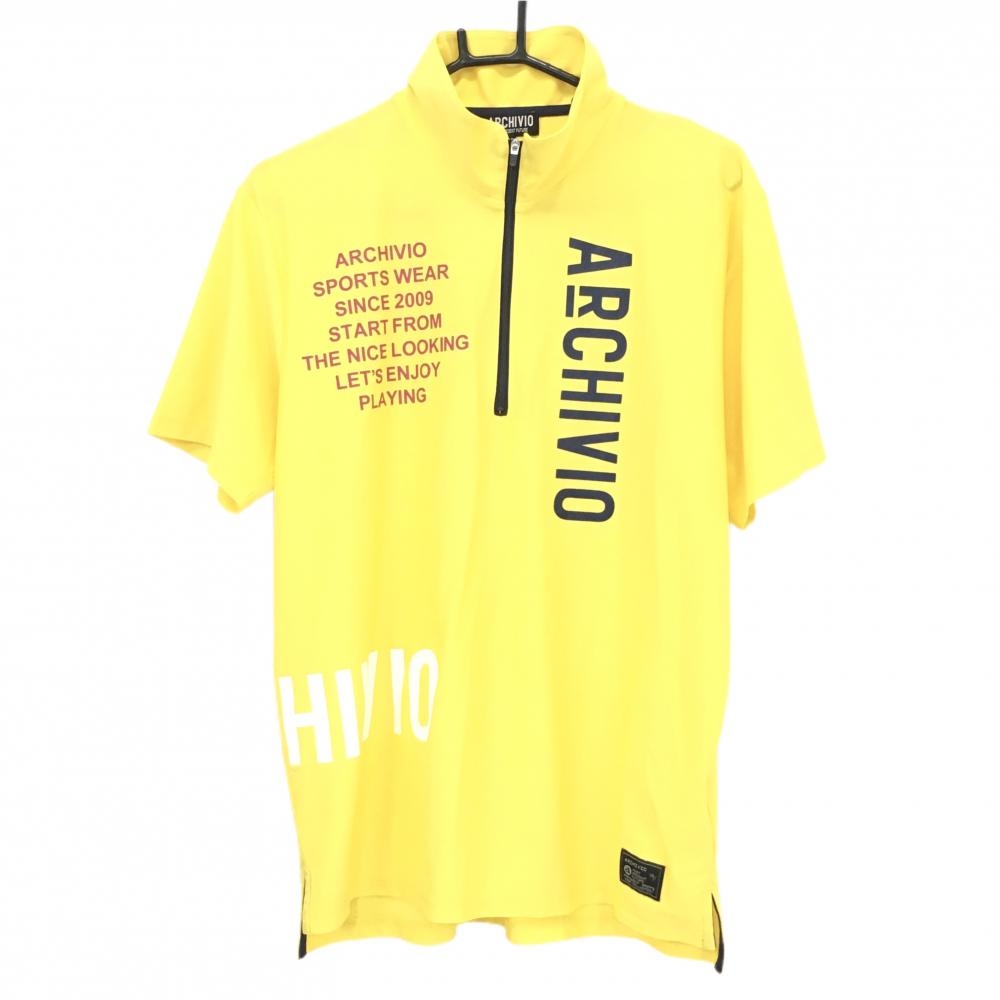 【美品】アルチビオ 半袖ハイネックシャツ イエロー×黒 ハーフジップ ストレッチ メンズ 48 ゴルフウェア archivio