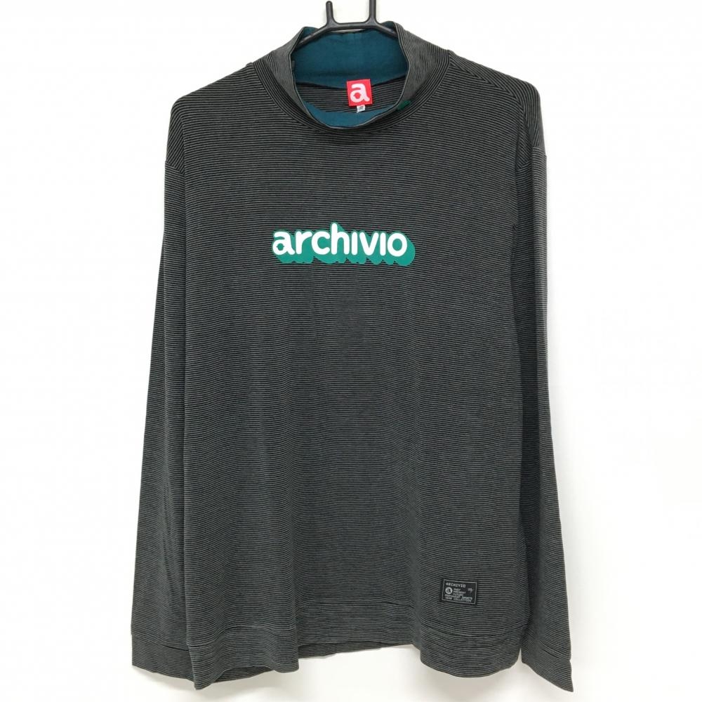 【新品】アルチビオ 長袖ハイネックシャツ 黒×グレー 細ボーダー 微起毛 プレミアウォーム メンズ 50(XL) ゴルフウェア archivio