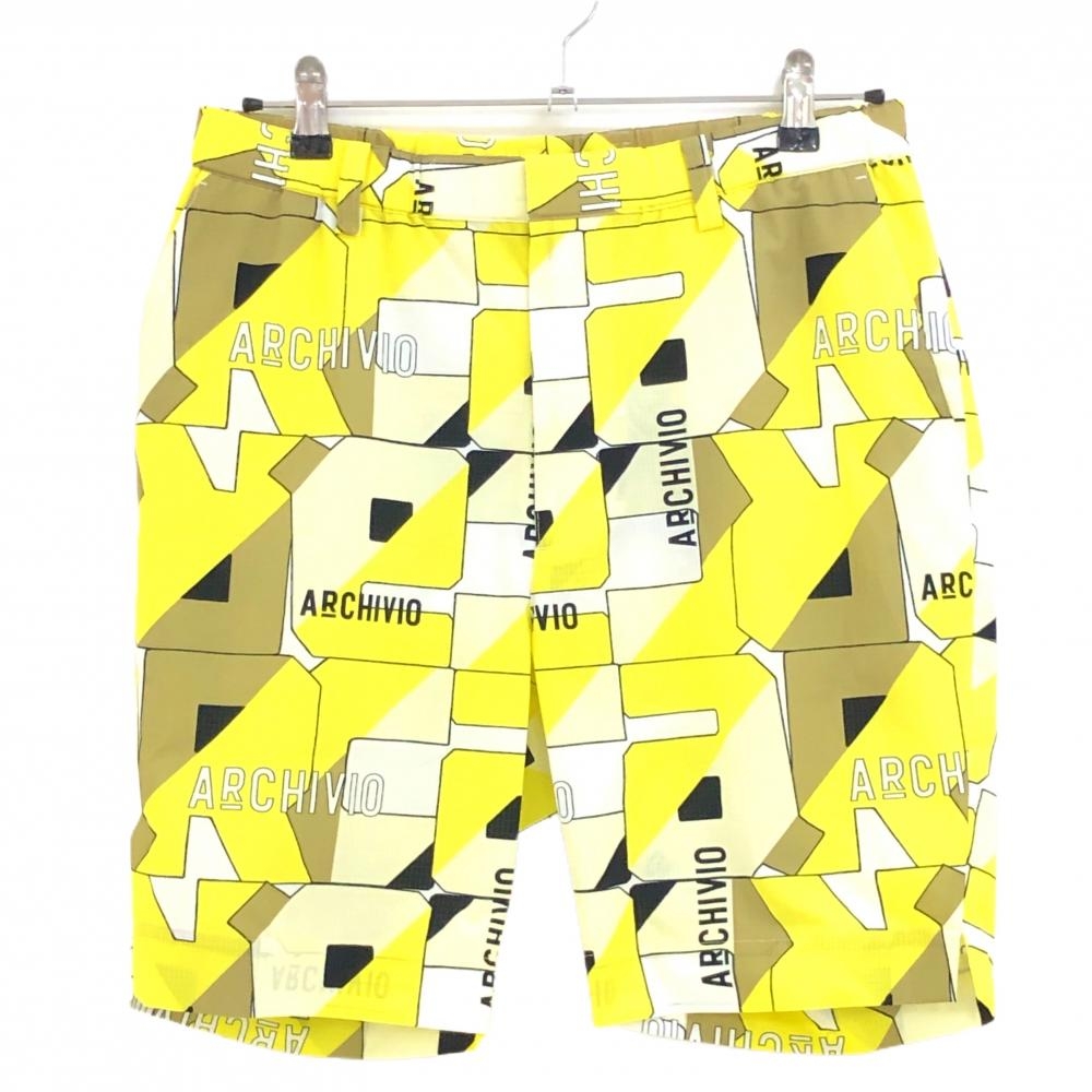 【超美品】アルチビオ ハーフパンツ イエロー×黒 ロゴ総柄 高通気 撥水  メンズ 46(M) ゴルフウェア 2024年カタログ掲載モデル archivio