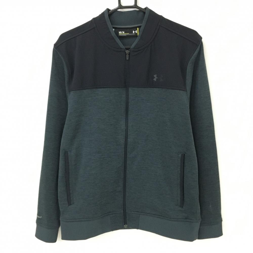 アンダーアーマー ジャケット 杢ダークグレー×黒 裏微起毛 胸元ロゴ  メンズ MD/M ゴルフウェア UNDER ARMOUR