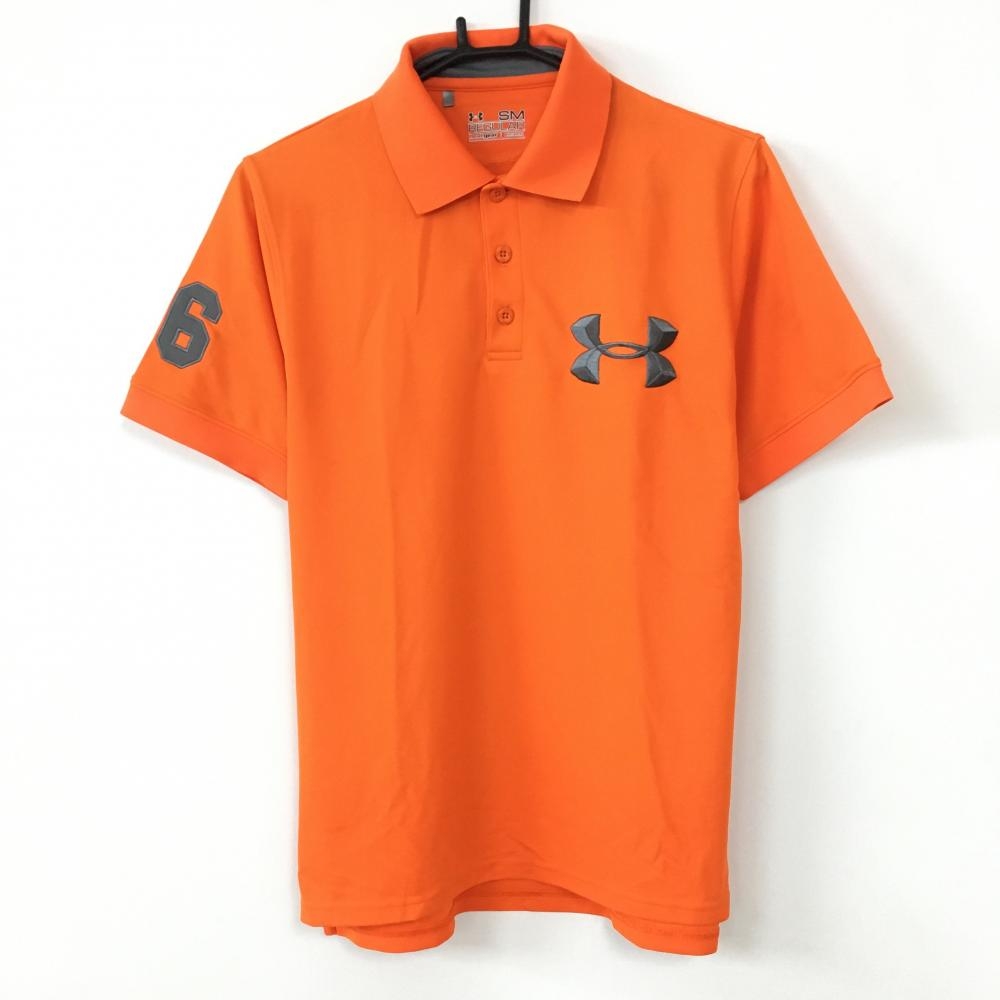 アンダーアーマー 半袖ポロシャツ オレンジ×グレー ビッグロゴ刺繍 メンズ SM ゴルフウェア UNDER ARMOUR