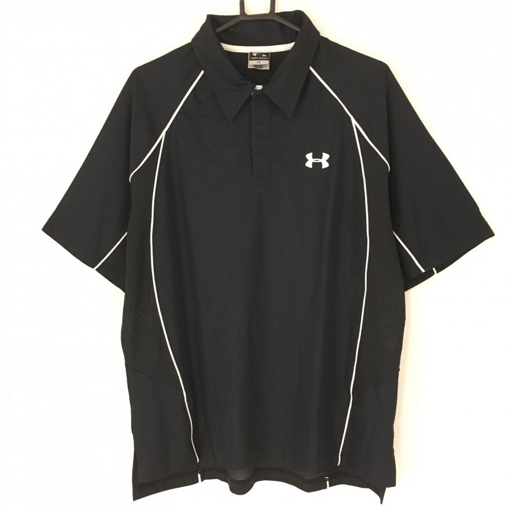 【美品】アンダーアーマー 半袖ポロシャツ 黒×白 スナップボタン 切替メッシュ  メンズ ＬＧ ゴルフウェア UNDER ARMOUR
