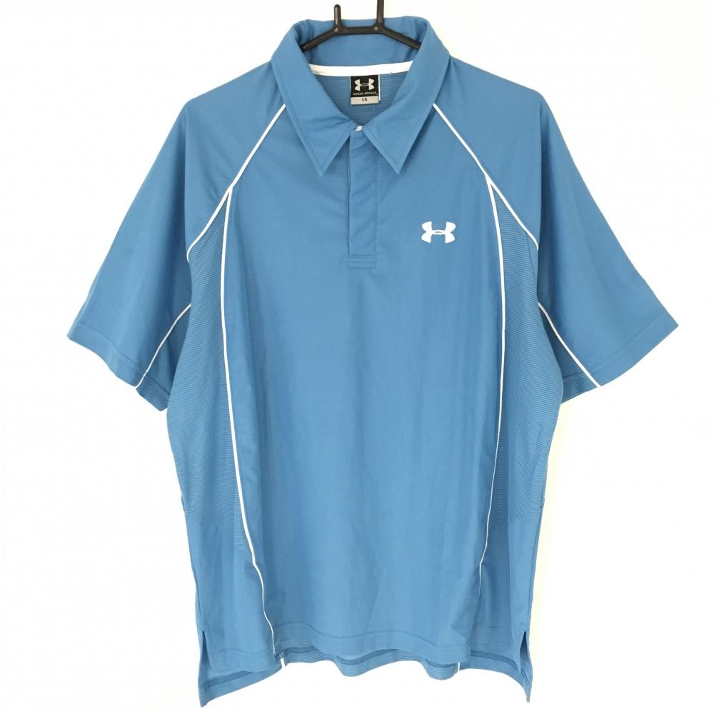 アンダーアーマー 半袖ポロシャツ ライトブルー×白 スナップボタン 切替メッシュ メンズ ＬＧ ゴルフウェア UNDER ARMOUR