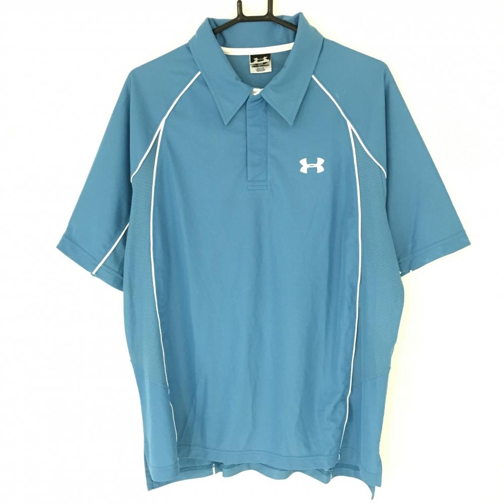 アンダーアーマー 半袖ポロシャツ ライトブルー×白 スナップボタン 切替メッシュ  メンズ ＬＧ ゴルフウェア UNDER ARMOUR