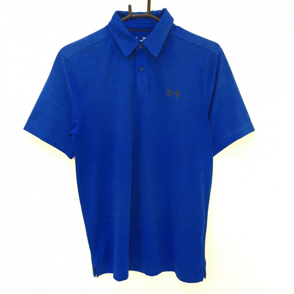 アンダーアーマー 半袖ポロシャツ ブルー 胸元ロゴ黒 一部メッシュ heatgear メンズ MD ゴルフウェア UNDER ARMOUR