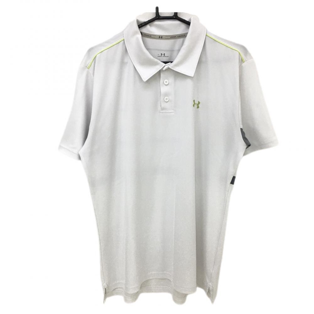 【美品】アンダーアーマー 半袖ポロシャツ 白×グレー 背面柄  メンズ LG ゴルフウェア UNDER ARMOUR