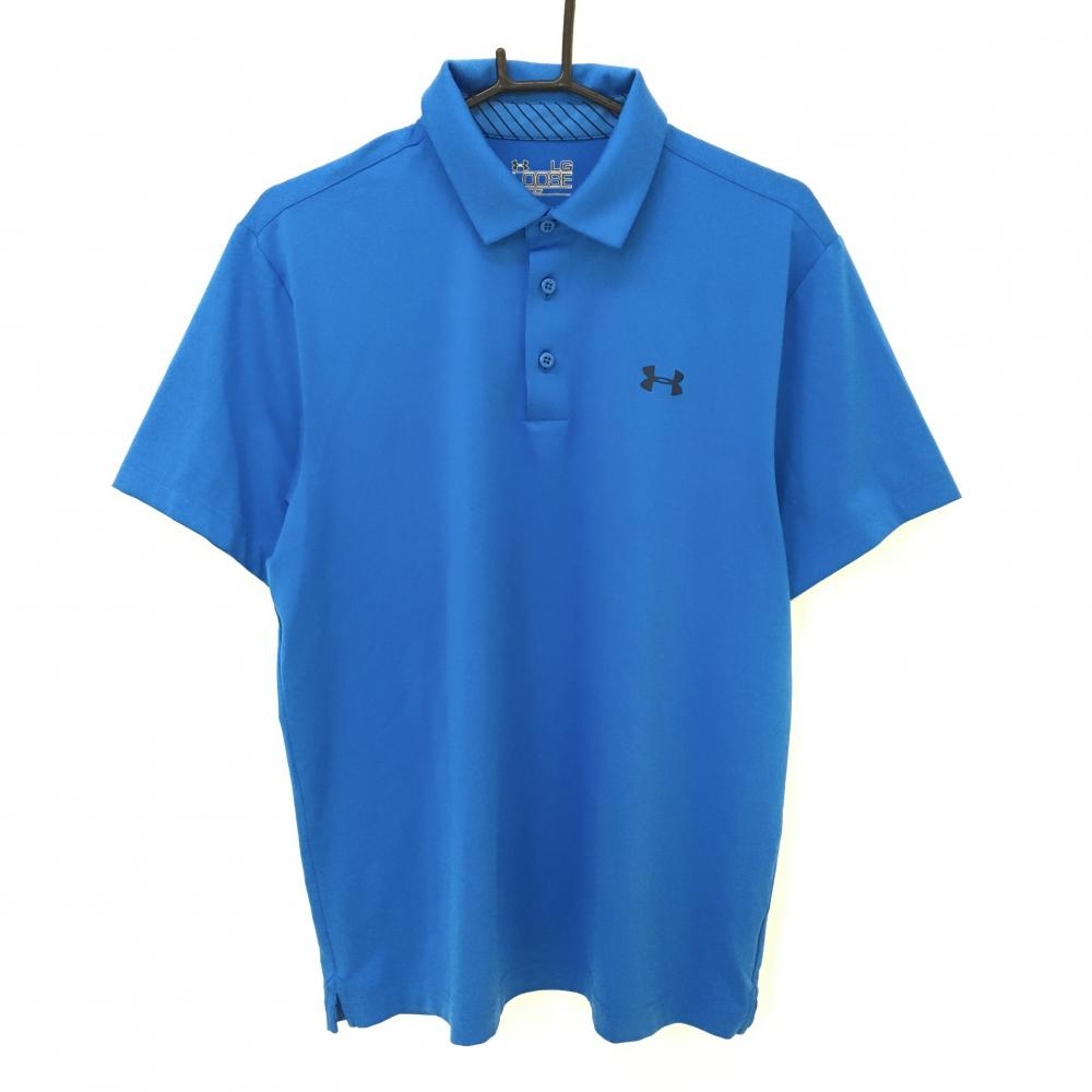 【美品】アンダーアーマー 半袖ポロシャツ ライトブルー シンプル heatgear  メンズ LG ゴルフウェア UNDER ARMOUR