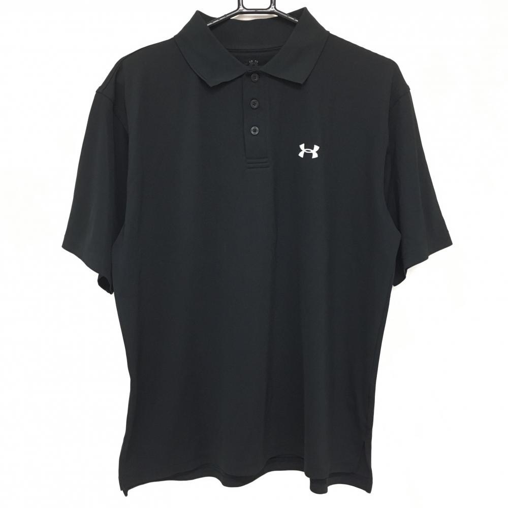 アンダーアーマー 半袖ポロシャツ 黒×白 ロゴ刺しゅう  メンズ  ゴルフウェア UNDER ARMOUR