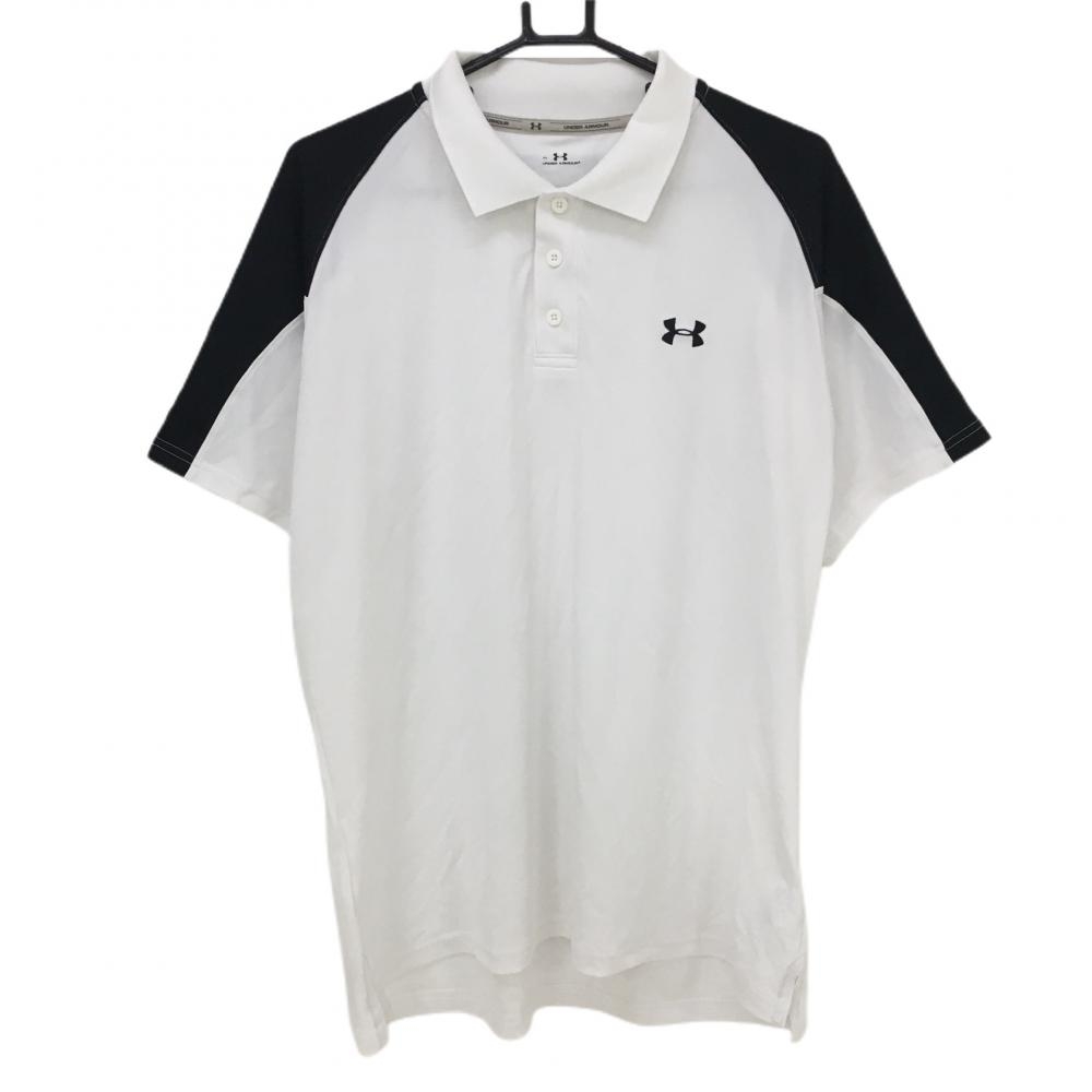 【超美品】アンダーアーマー 半袖ポロシャツ 白×黒 一部メッシュ メンズ XL ゴルフウェア UNDER ARMOUR