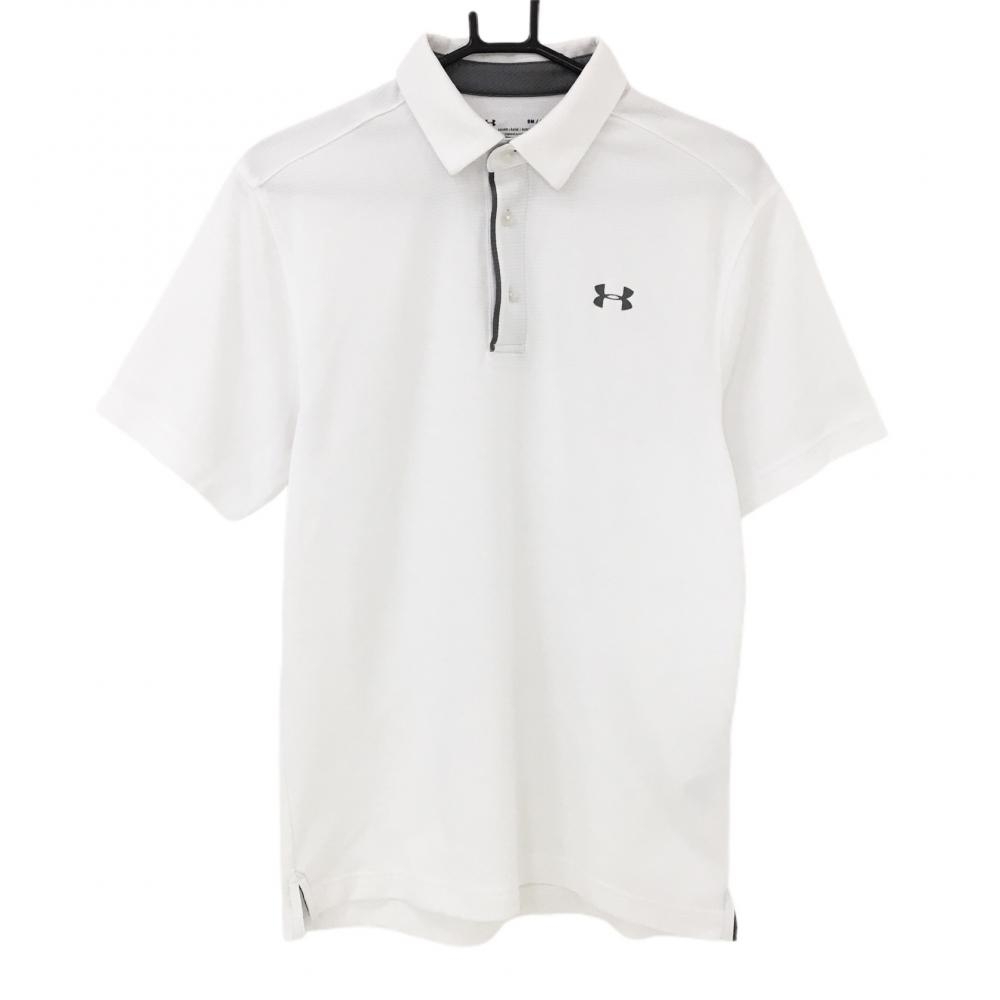 アンダーアーマー 半袖ポロシャツ 白×グレー 織生地 ロゴプリント  メンズ SM ゴルフウェア UNDER ARMOUR