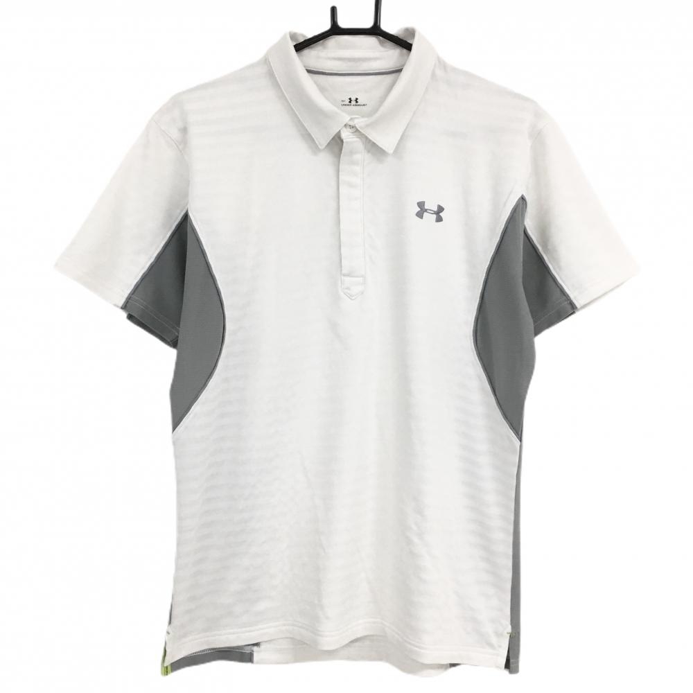 アンダーアーマー 半袖ポロシャツ 白×グレー ボーダー地模様 サイド切替 メンズ MD ゴルフウェア UNDER ARMOUR