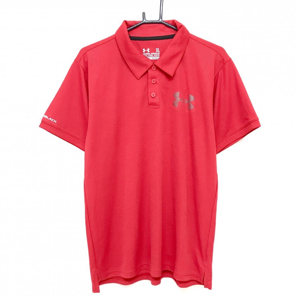 アンダーアーマー 半袖ポロシャツ レッド 織生地 ロゴスタッズ heatgear メンズ XL ゴルフウェア UNDER ARMOUR