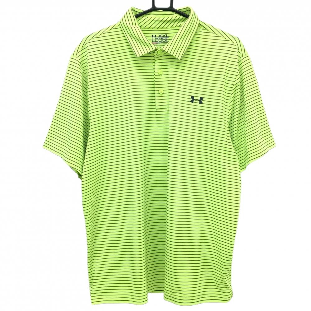 アンダーアーマー 半袖ポロシャツ 蛍光イエロー×黒 ボーダー 胸元ロゴ メンズ XXL ゴルフウェア 大きいサイズ UNDER ARMOUR