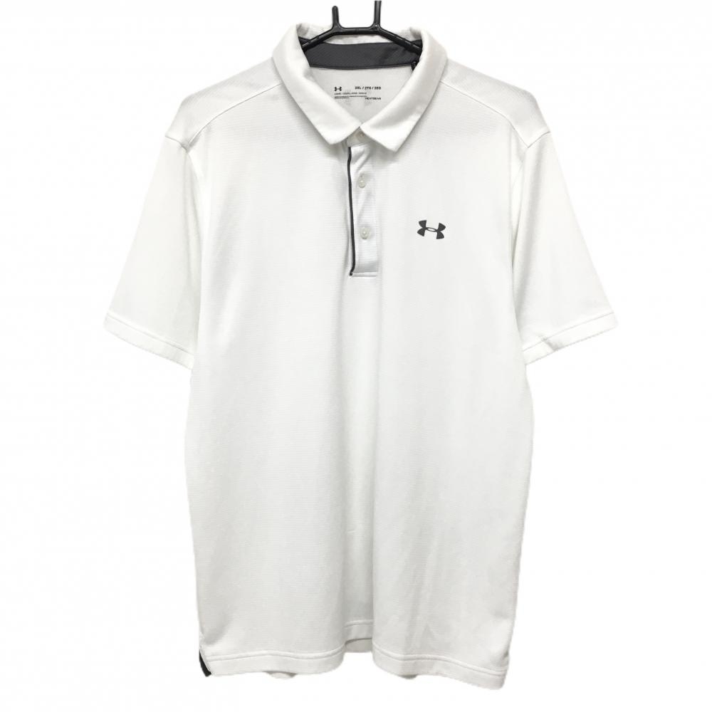 アンダーアーマー 半袖ポロシャツ 白 ロゴダークグレー メンズ 2XL/2TG/2XG ゴルフウェア 大きいサイズ UNDER ARMOUR