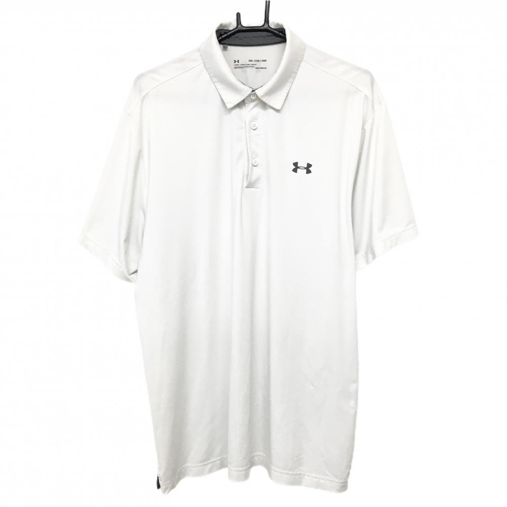 【美品】アンダーアーマー 半袖ポロシャツ 白 ロゴダークグレー 胸元ロゴ メンズ 2XL/2TG/2XG ゴルフウェア 大きいサイズ UNDER ARMOUR