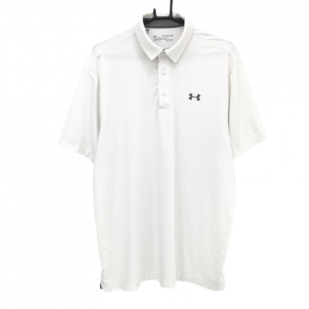 【美品】アンダーアーマー 半袖ポロシャツ 白 ロゴグレー  メンズ 2XL ゴルフウェア 大きいサイズ UNDER ARMOUR
