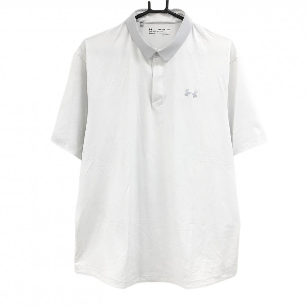 【超美品】アンダーアーマー 半袖ポロシャツ 白×ライトグレー ロゴプリント メンズ 2XL/2TG/2XG ゴルフウェア UNDER ARMOUR