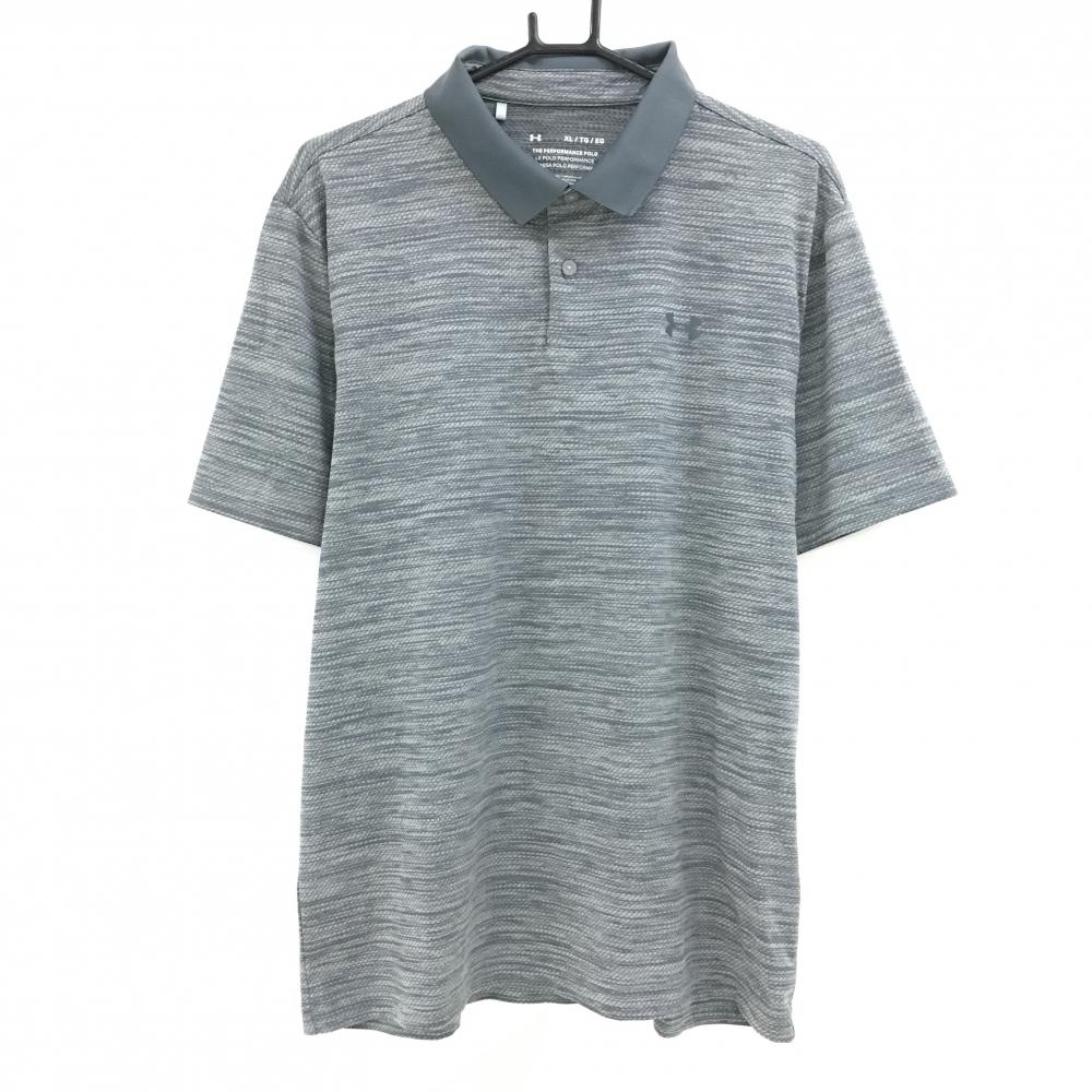 【超美品】アンダーアーマー 半袖ポロシャツ 杢グレー 総柄 メンズ XL/TG/EG  ゴルフウェア UNDER ARMOUR