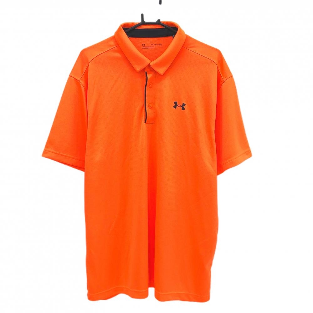 【超美品】アンダーアーマー 半袖ポロシャツ 蛍光オレンジ ロゴ メンズ XXL ゴルフウェア 大きいサイズ UNDER ARMOUR