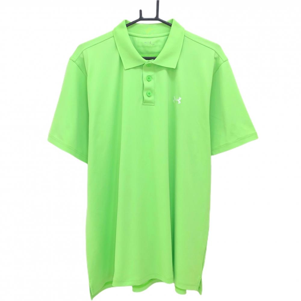 【美品】アンダーアーマー 半袖ポロシャツ ライトグリーン ロゴ  メンズ XXL ゴルフウェア UNDER ARMOUR