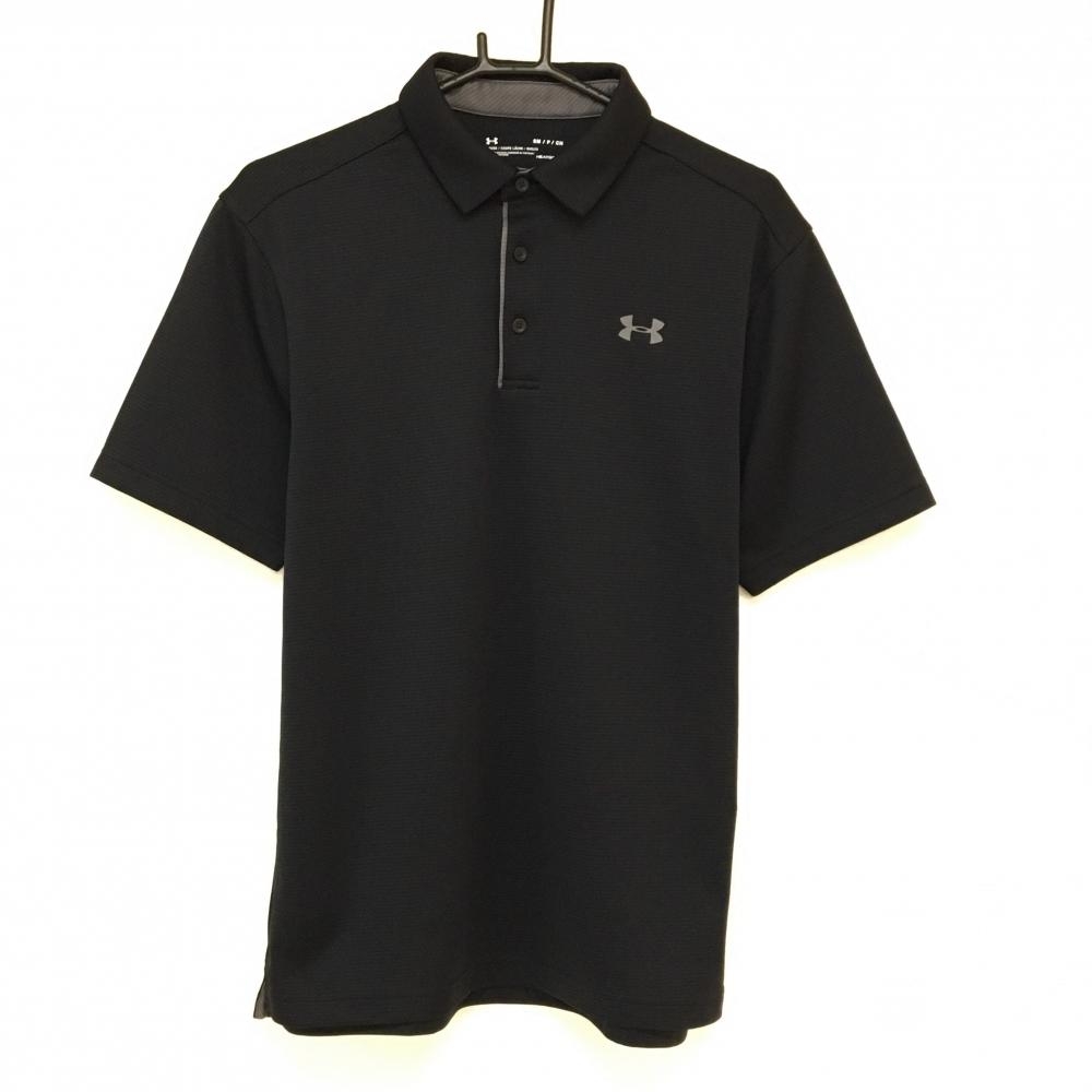 【美品】アンダーアーマー 半袖ポロシャツ 黒 ロゴプリント メンズ SM/P/CH ゴルフウェア UNDER ARMOUR