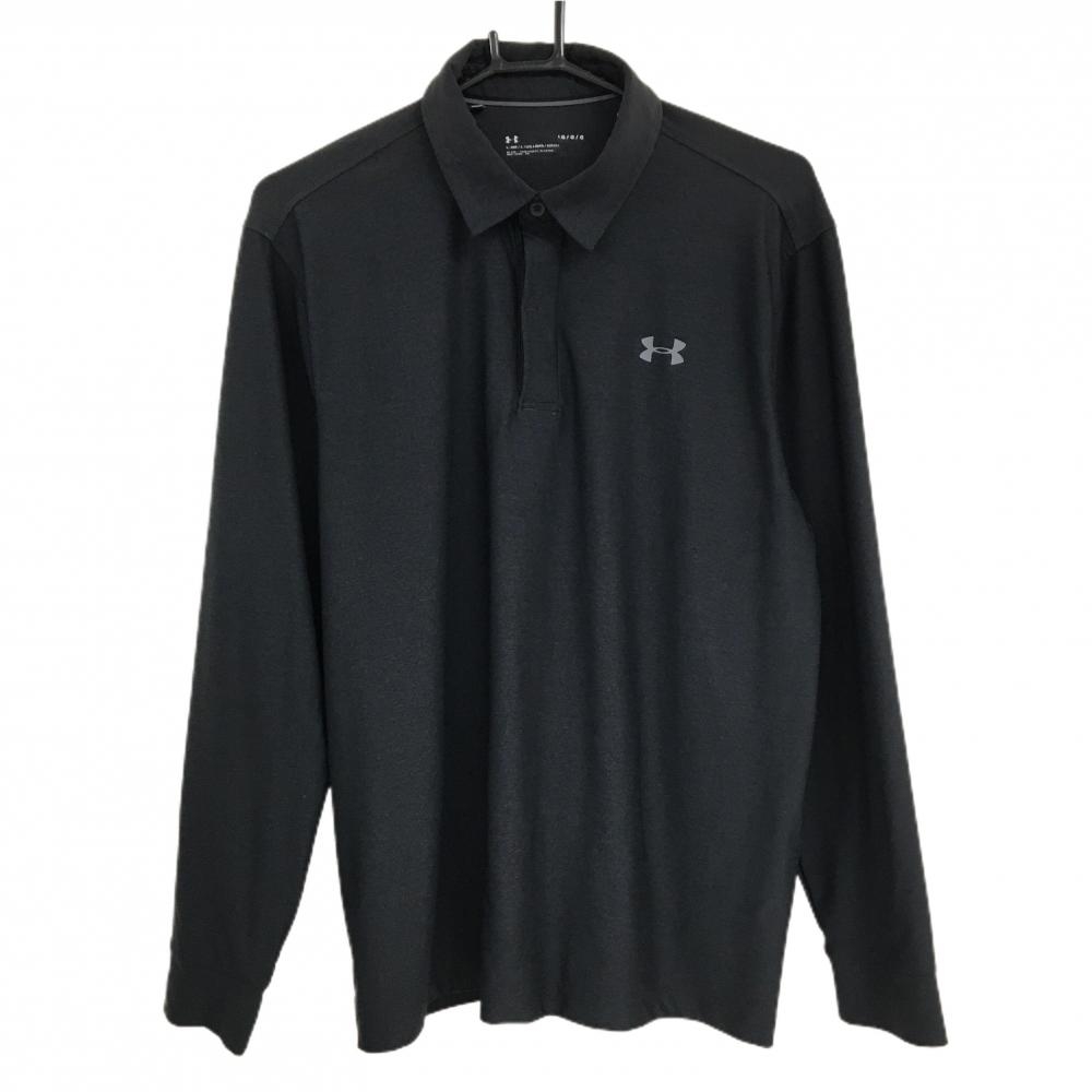 【美品】アンダーアーマー 長袖ポロシャツ 黒 ロゴプリント メンズ LG/G/G ゴルフウェア UNDER ARMOUR