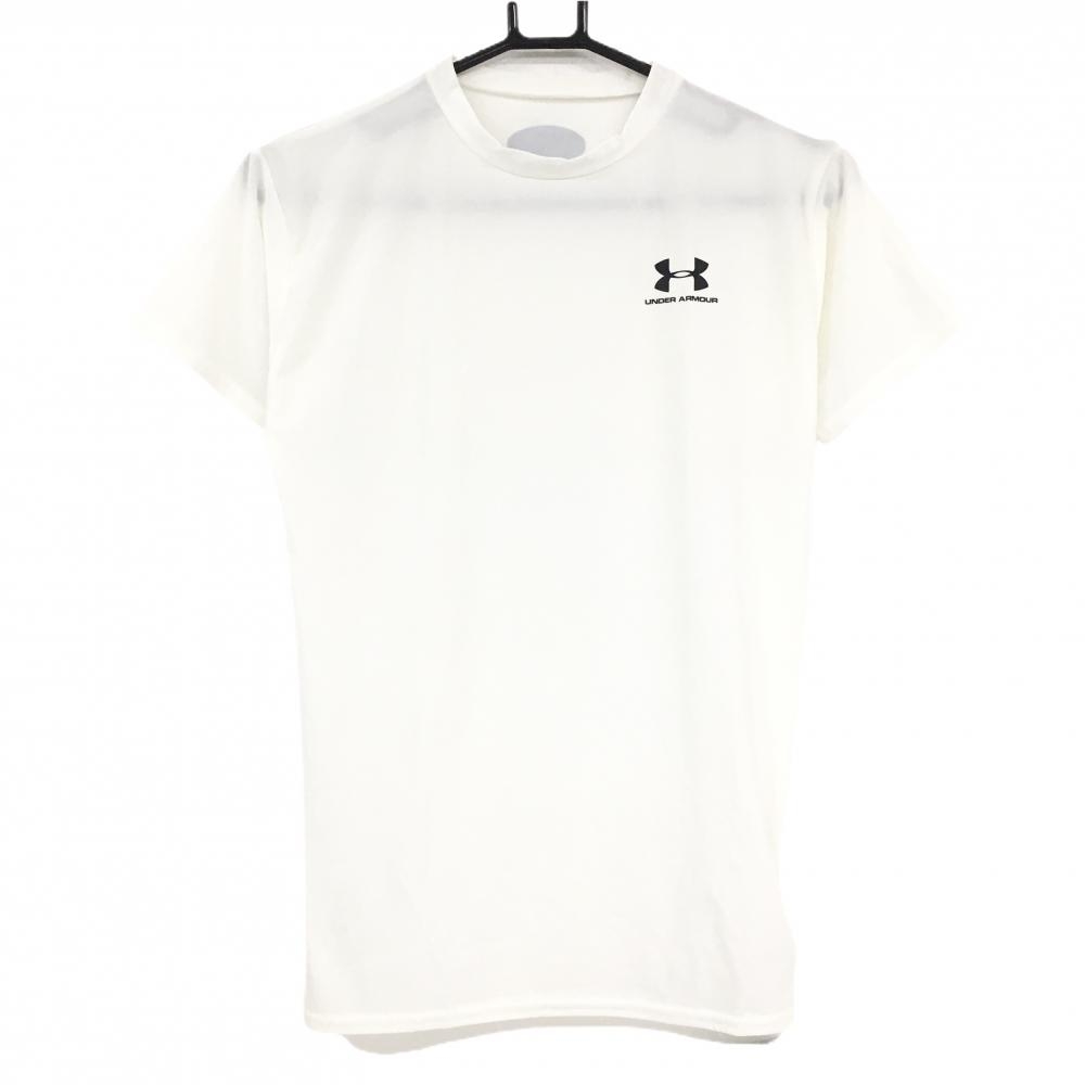 【新品】アンダーアーマー Tシャツ 白×黒 胸ロゴ ストレッチ メンズ LG ゴルフウェア UNDER ARMOUR