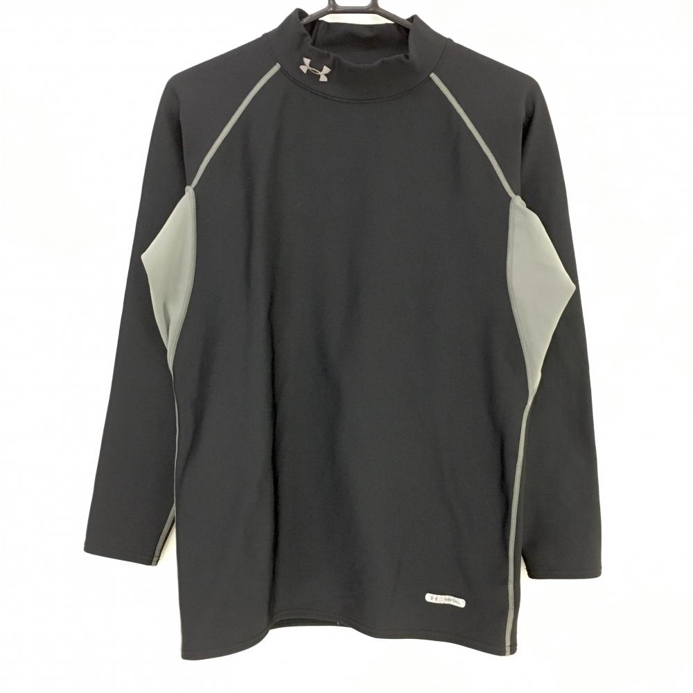【美品】アンダーアーマー インナーシャツ 黒×グレー 裏起毛 ハイネック メンズ XL ゴルフウェア UNDER ARMOUR
