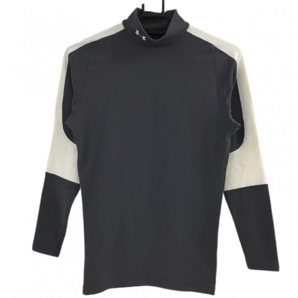 【美品】アンダーアーマー インナーシャツ グレー×白 裏起毛 ハイネック  メンズ MD ゴルフウェア UNDER ARMOUR