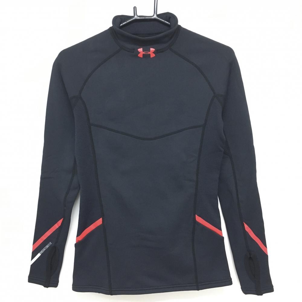 【超美品】アンダーアーマー ハイネックインナーシャツ 黒×レッド 裏起毛 メンズ MD ゴルフウェア UNDER ARMOUR