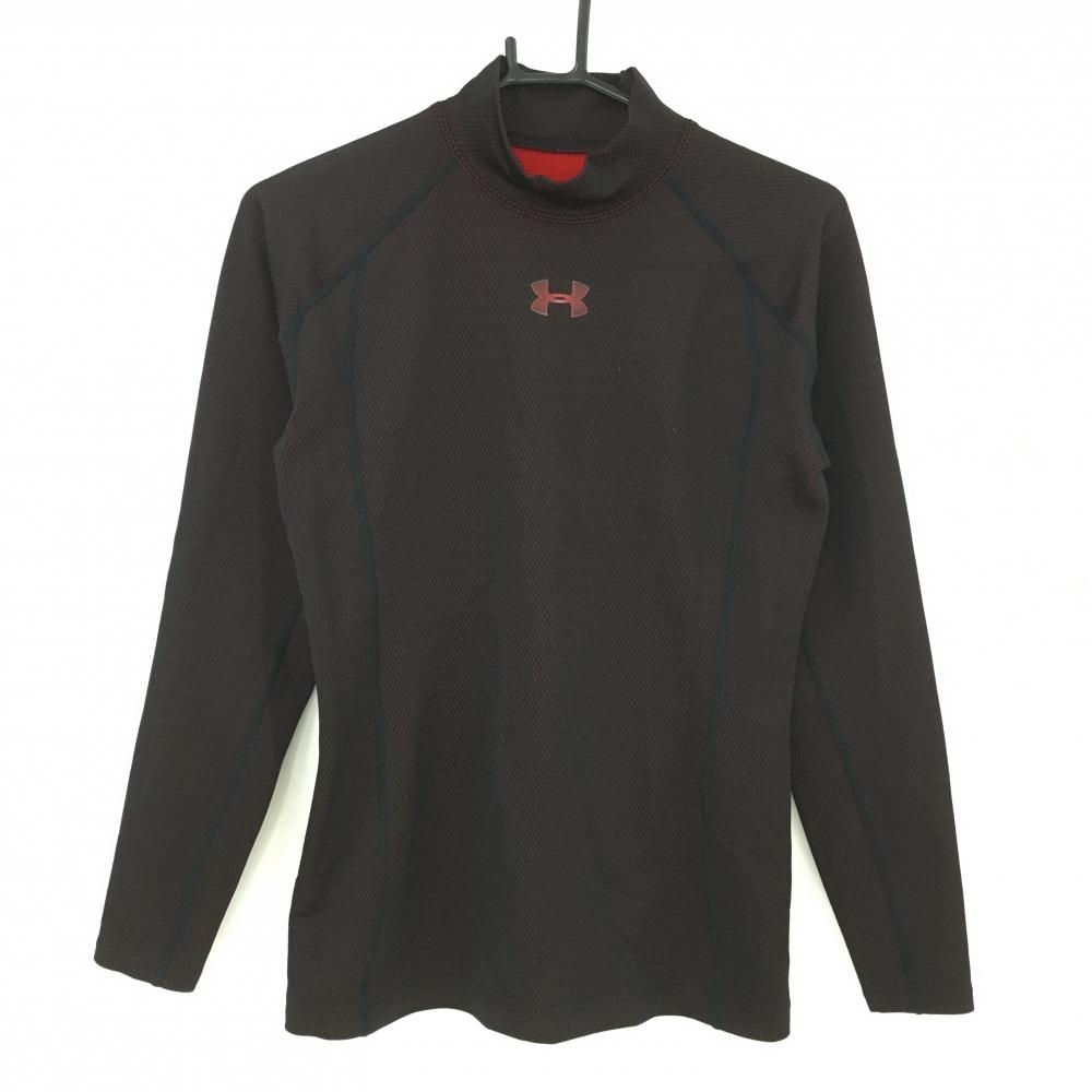 アンダーアーマー ハイネックインナーシャツ 黒×レッド 裏起毛 メンズ  ゴルフウェア UNDER ARMOUR