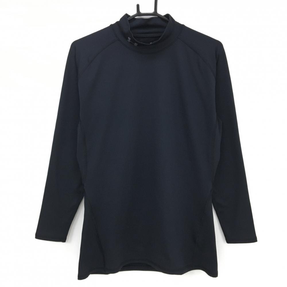 【美品】アンダーアーマー ハイネックインナーシャツ 黒×グレー 裏微起毛  メンズ LG ゴルフウェア UNDER ARMOUR
