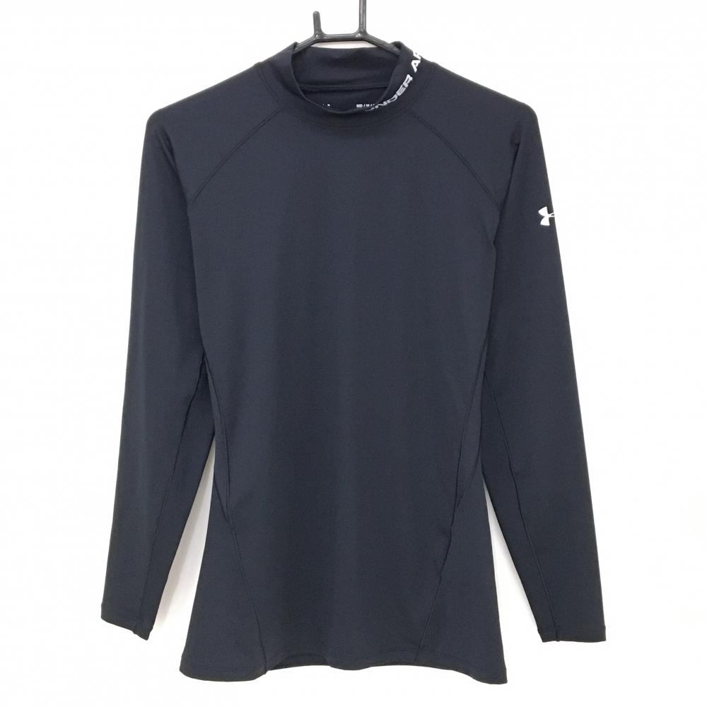 【超美品】アンダーアーマー ハイネックインナーシャツ 黒 ネックロゴプリント  メンズ MD/M/M ゴルフウェア UNDER ARMOUR