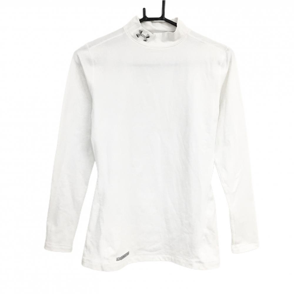 アンダーアーマー ハイネックインナーシャツ 白×グレー ネックロゴ刺しゅう 裏微起毛 メンズ MD ゴルフウェア UNDER ARMOUR