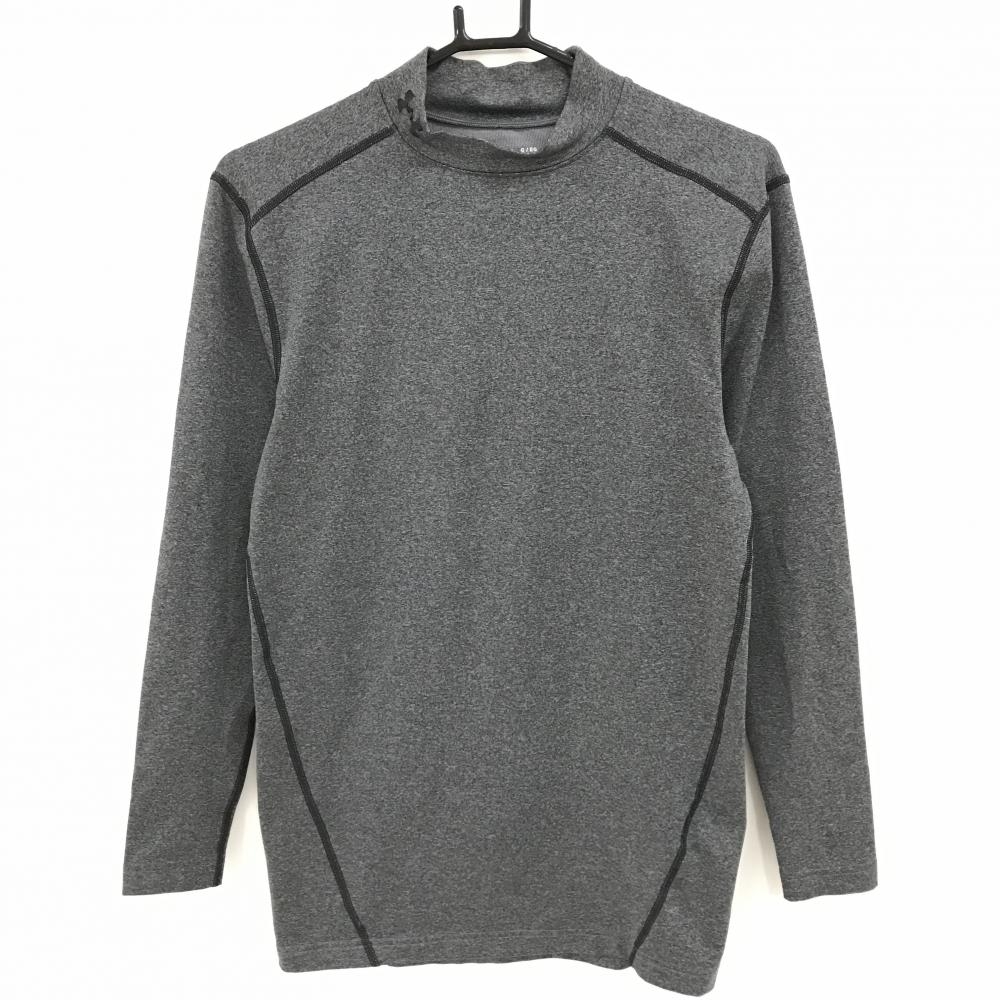 【美品】アンダーアーマー ハイネックインナーシャツ 杢グレー ネックロゴ ストレッチ  メンズ XL ゴルフウェア UNDER ARMOUR