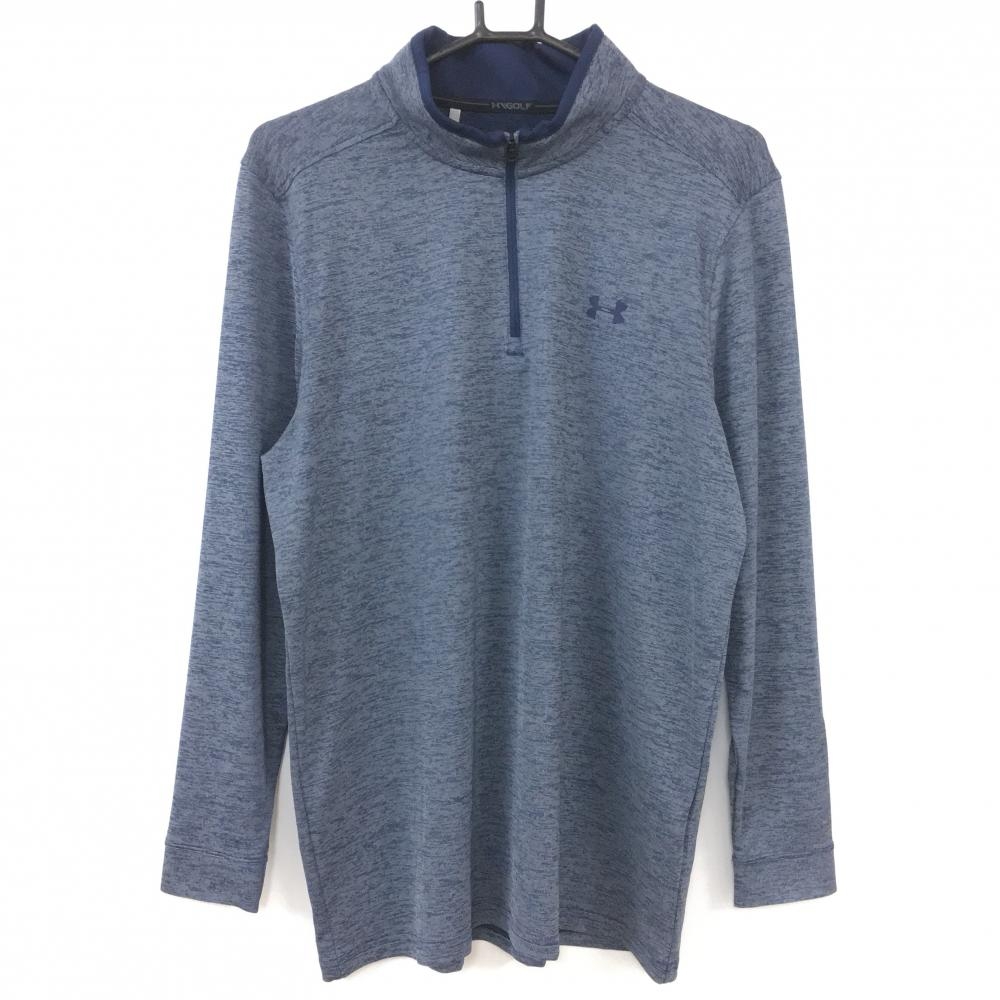 【超美品】アンダーアーマー 長袖ハイネックシャツ ネイビー ハーフジップ HEATGEAR メンズ XL/TG/EG ゴルフウェア UNDER ARMOUR