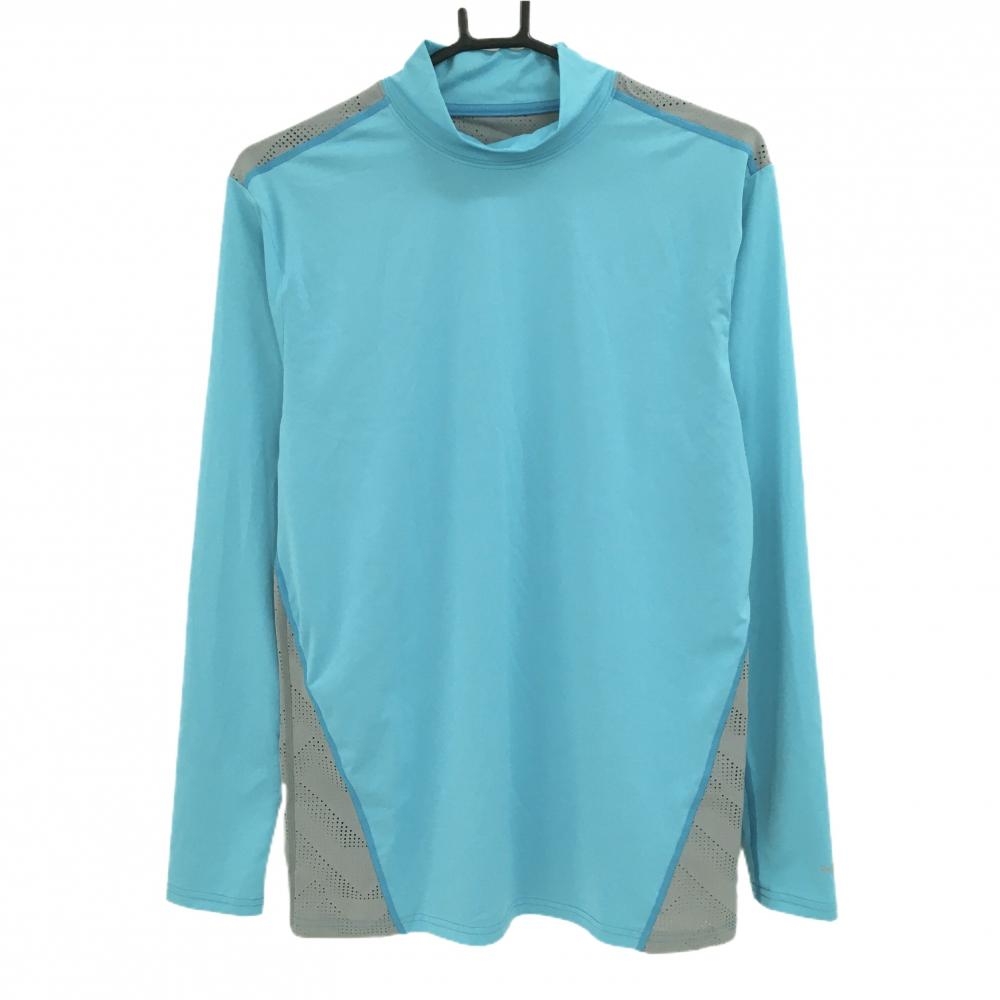 【新品】アンダーアーマー 長袖ハイネックシャツ ライトブルー×グレー 背面パンチング HEATGEAR メンズ LG ゴルフウェア UNDER ARMOUR
