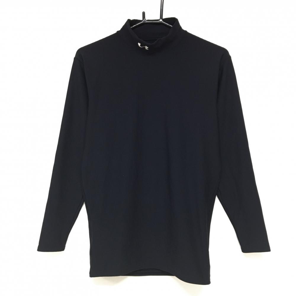 アンダーアーマー 長袖ハイネックシャツ 黒 裏微起毛 ネックロゴ メンズ LG ゴルフウェア UNDER ARMOUR