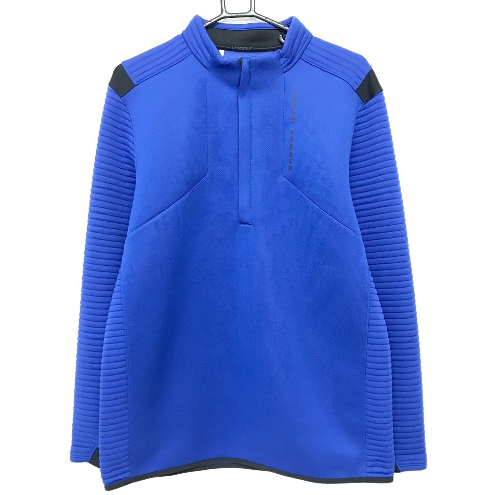 【超美品】アンダーアーマー 長袖ハイネックシャツ ブルー 身頃ピンドット風 コールドギア  メンズ XL/TG/EG ゴルフウェア UNDER ARMOUR