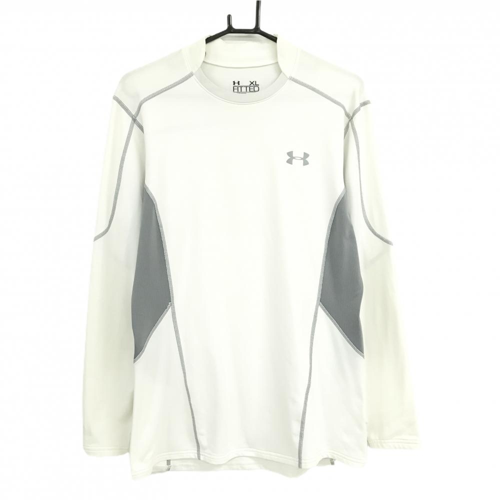 アンダーアーマー 長袖ハイネックシャツ 白×グレー 一部メッシュ コールドギア  メンズ XL ゴルフウェア UNDER ARMOUR