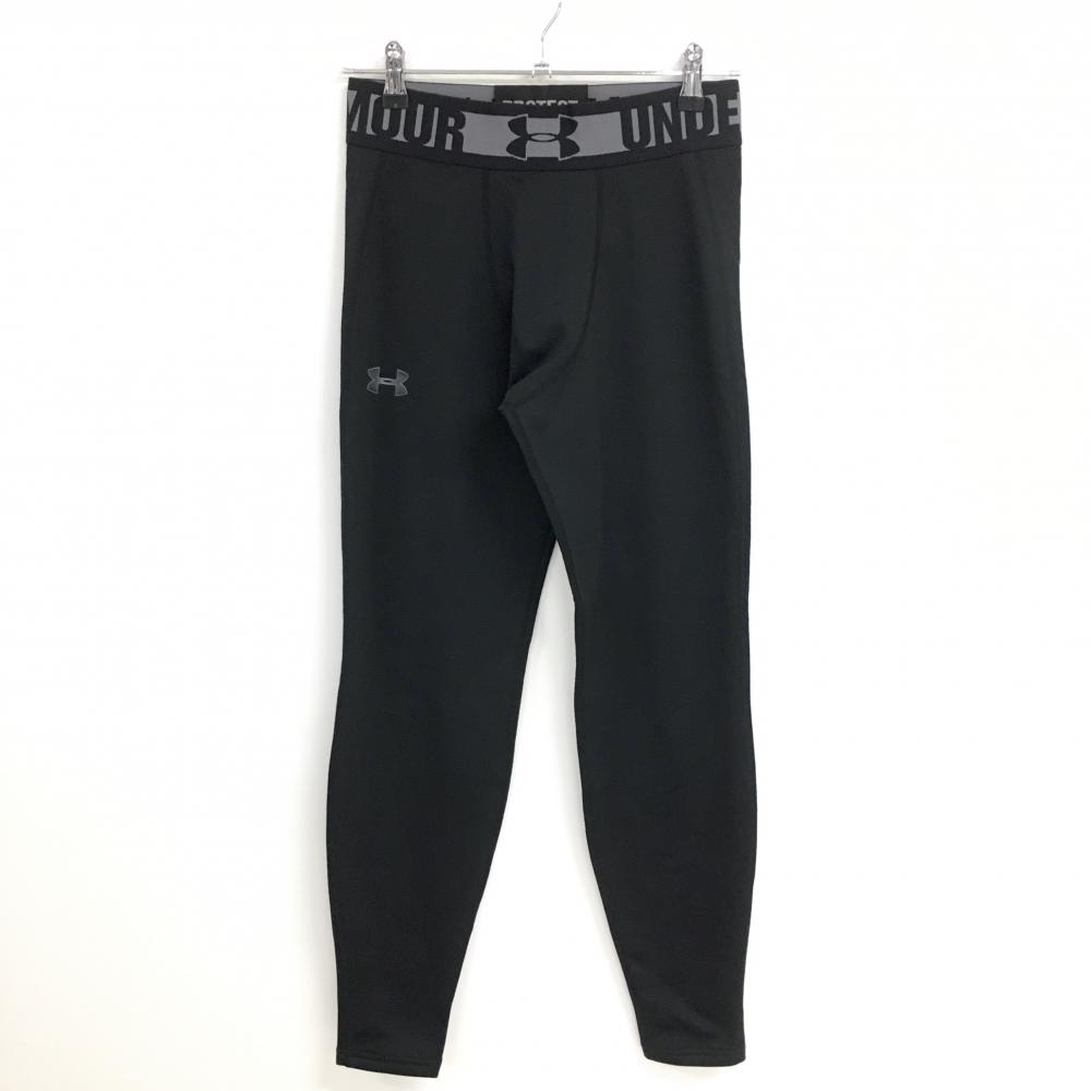 【美品】アンダーアーマー レギンス 黒×グレー 裏微起毛 ストレッチ インナー メンズ XL ゴルフウェア UNDER ARMOUR