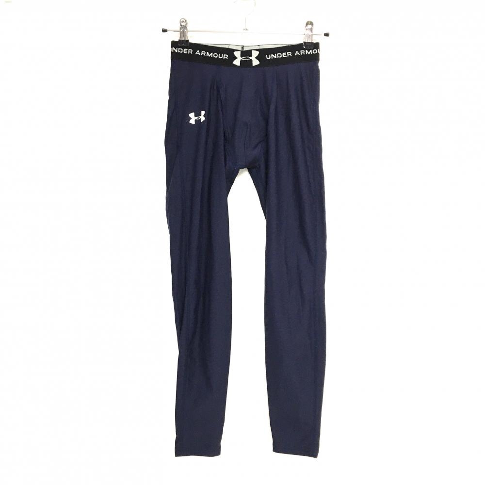 【美品】アンダーアーマー レギンス ネイビー ロゴプリント メンズ LG ゴルフウェア UNDER ARMOUR