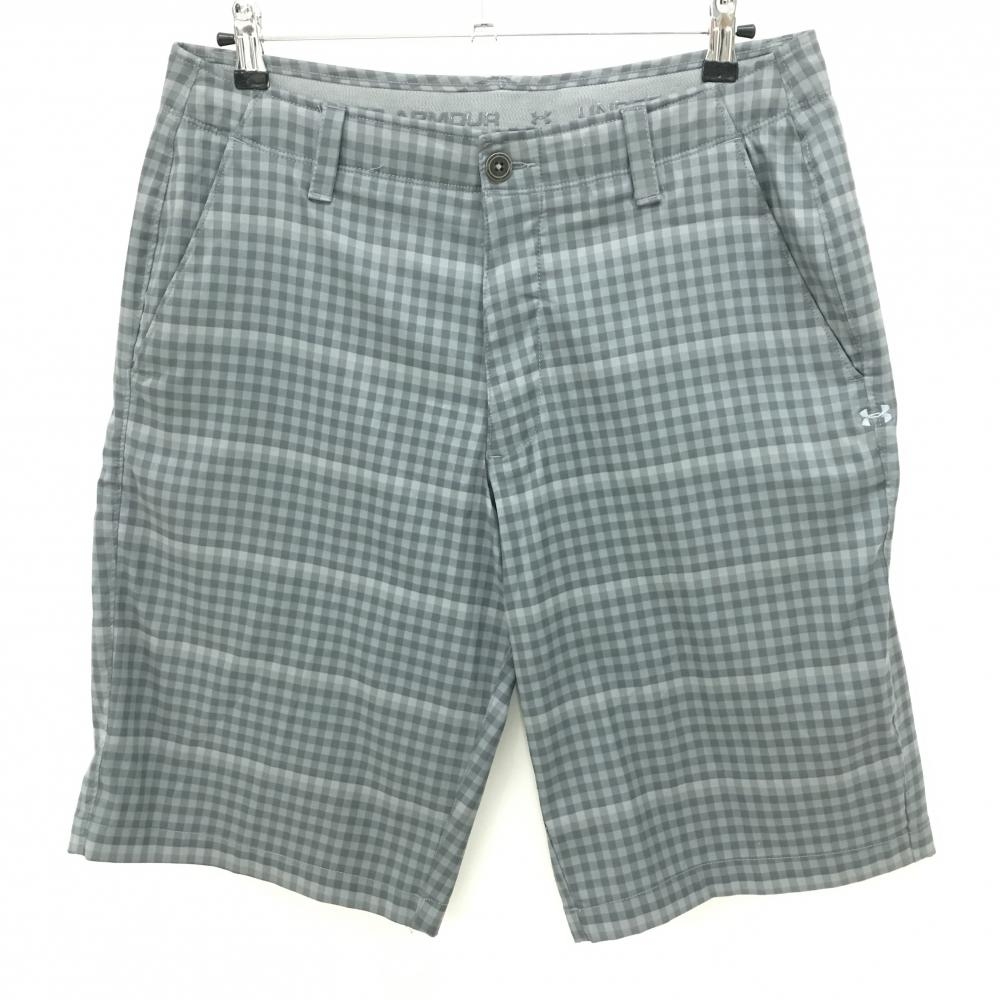 【美品】アンダーアーマー ハーフパンツ グレー チェック メンズ 88 ゴルフウェア UNDER ARMOUR