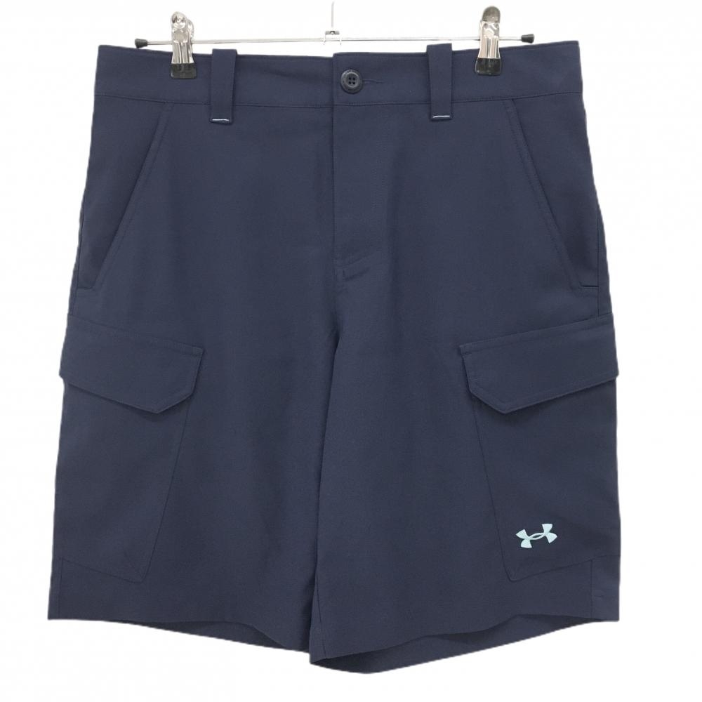 【新品】アンダーアーマー ハーフパンツ ネイビー ロゴライトブルー 撥水  メンズ 32 ゴルフウェア UNDER ARMOUR