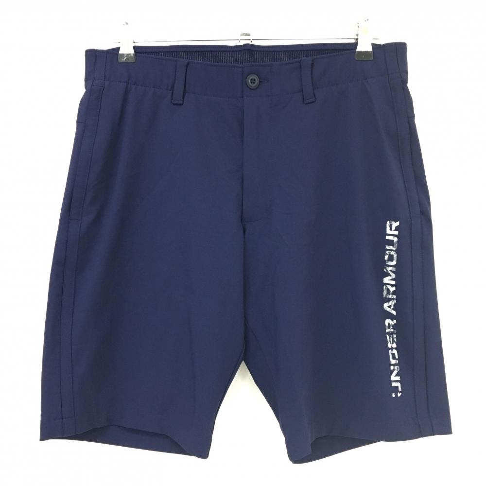 【超美品】アンダーアーマー ハーフパンツ ネイビー ロゴプリント ストレッチ メンズ XL/TG/EG ゴルフウェア 2024年モデル UNDER ARMOUR